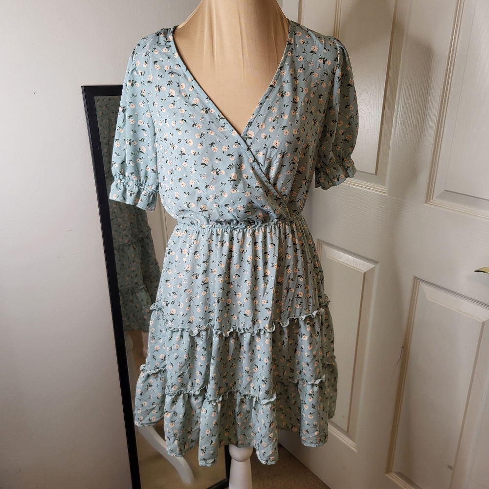 Inspired Hearts - Light Blue Floral Ruffle Dress, Size M